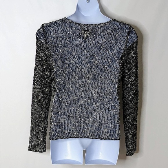 Chico's Design Black/Cream Open Weave V-Neck Pullover Sweater Women's Sz 1 (M) - Picture 2 of 5